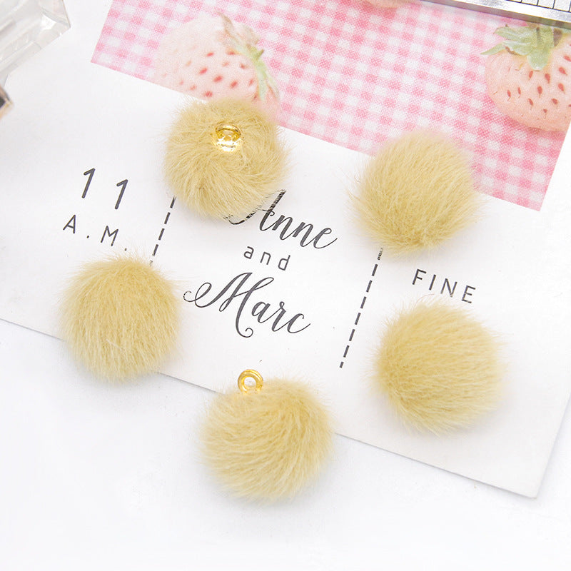 100 Fluffy Mink Fur Ball Charms Pom Pom Earring Drop with Loop Handbag Multicolor for Customize Puff Ball Keychains 15mm