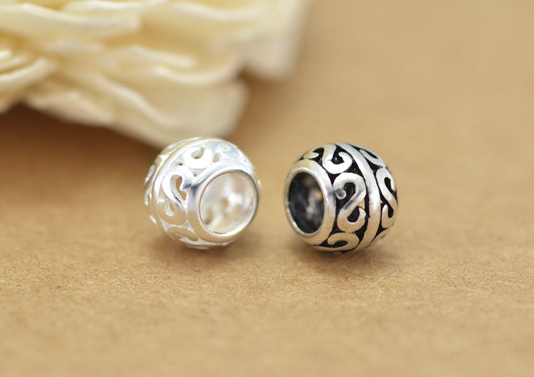 Sterling Silver Floral Drum Bead S925 Finding