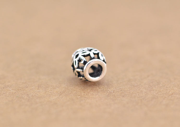 Sterling Silver Floral Cylinder Drum Bead Spacer S925 Finding