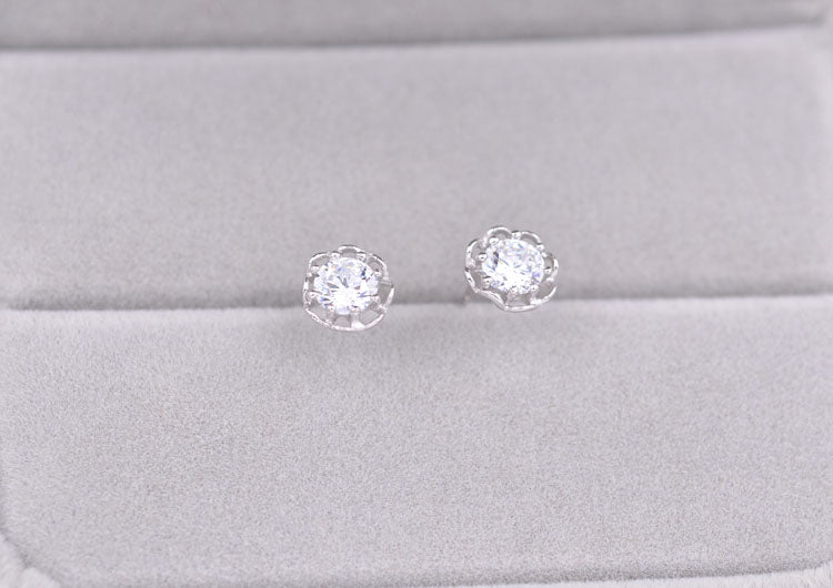 Sterling Silver Rhinestone Embellished Triangle Cherry Floral Waterdrop Wave Crown Stud Earrings S925 Finding