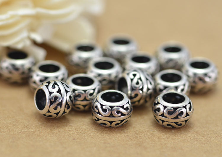 Sterling Silver Floral Drum Bead S925 Finding