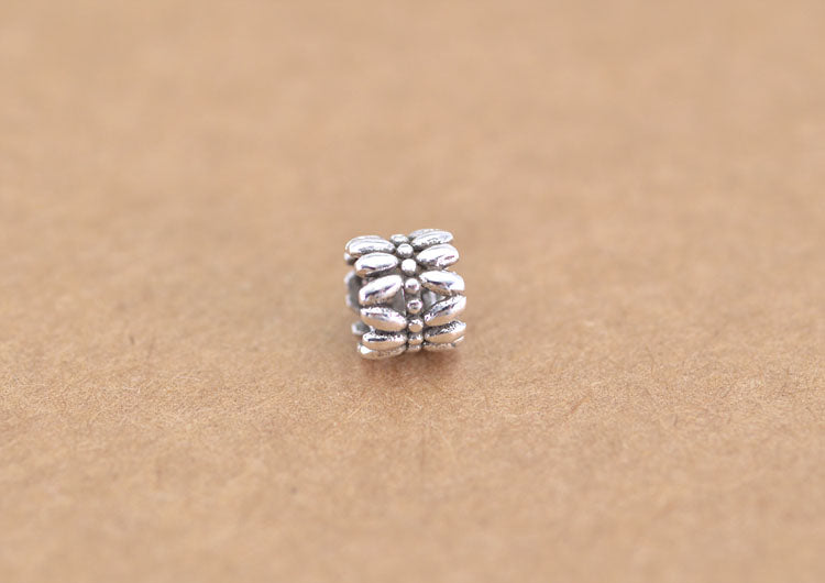 Sterling Silver Floral Cylinder Drum Bead Spacer S925 Finding