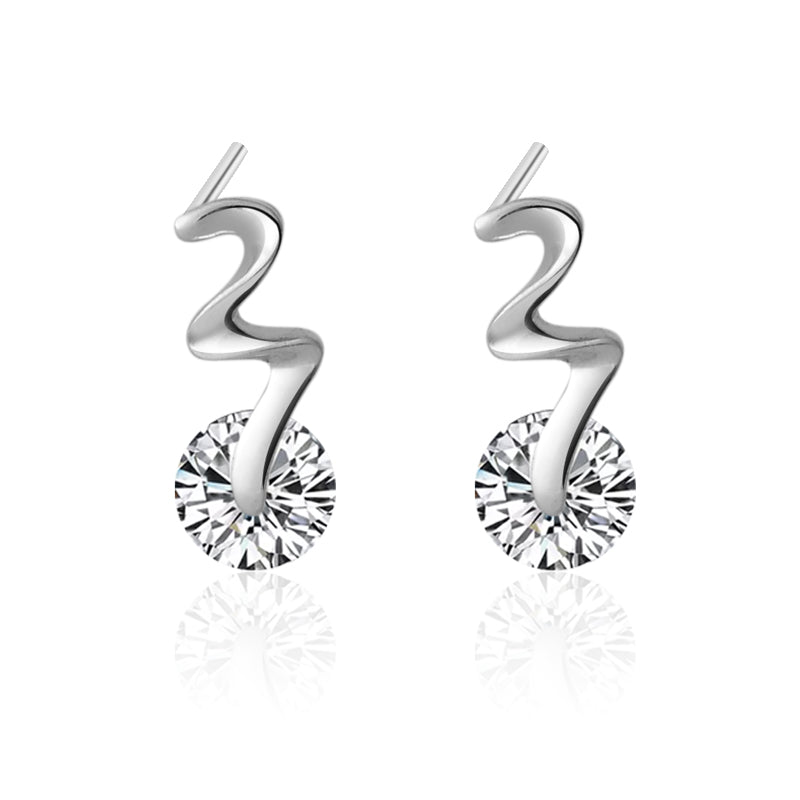 Sterling Silver Rhinestone Embellished Triangle Cherry Floral Waterdrop Wave Crown Stud Earrings S925 Finding