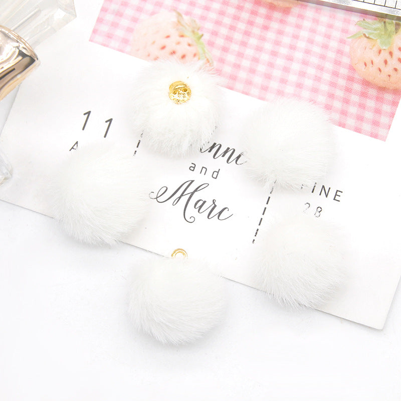 100 Fluffy Mink Fur Ball Charms Pom Pom Earring Drop with Loop Handbag Multicolor for Customize Puff Ball Keychains 15mm