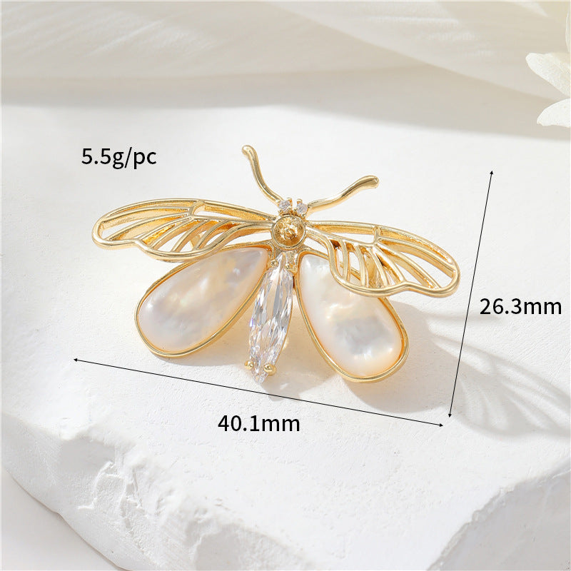 2 Blumenkrone Schmetterling Biene Brosche 14K GF Perle Muschel Strass verziert halb gebohrte Perle Perlenrohling