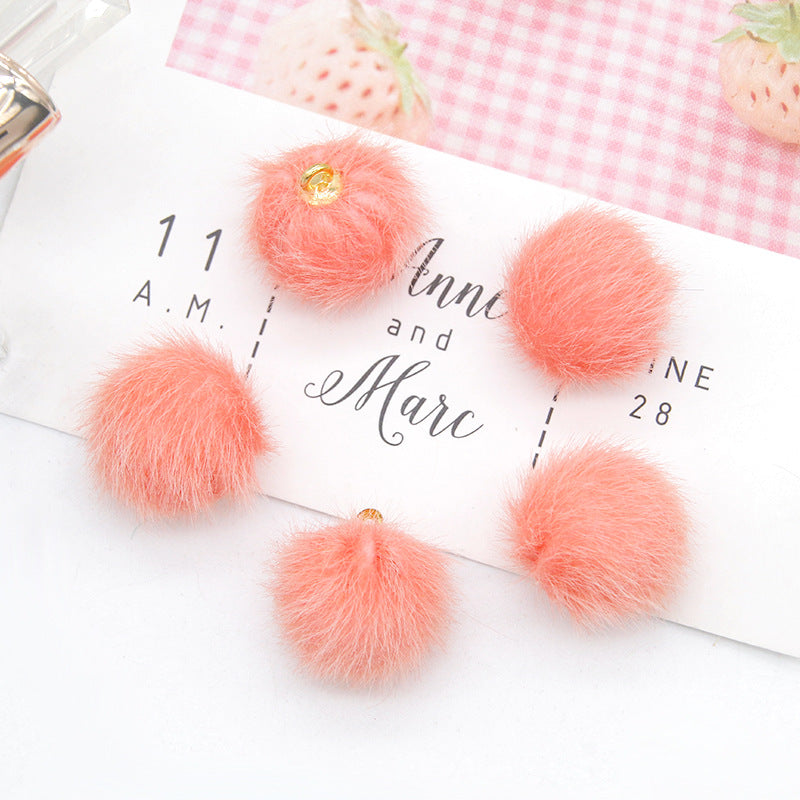 100 Fluffy Mink Fur Ball Charms Pom Pom Earring Drop with Loop Handbag Multicolor for Customize Puff Ball Keychains 15mm