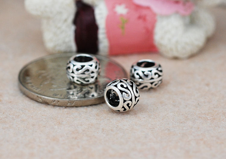 Sterling Silver Floral Drum Bead S925 Finding