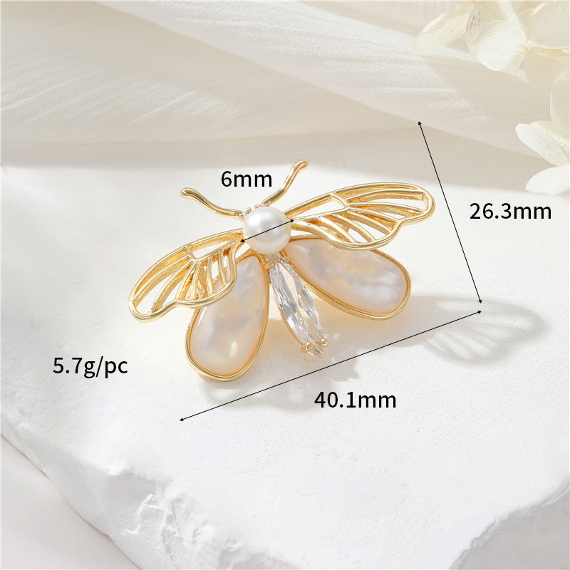 2 Blumenkrone Schmetterling Biene Brosche 14K GF Perle Muschel Strass verziert halb gebohrte Perle Perlenrohling