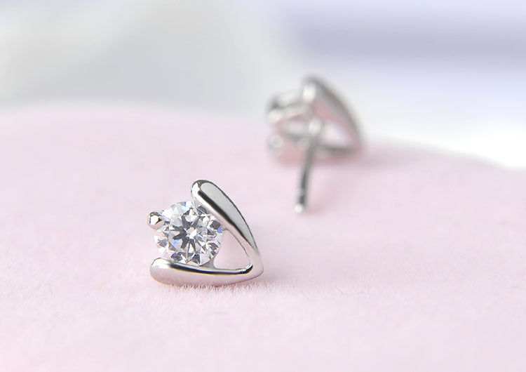 Sterling Silver Rhinestone Embellished Triangle Cherry Floral Waterdrop Wave Crown Stud Earrings S925 Finding