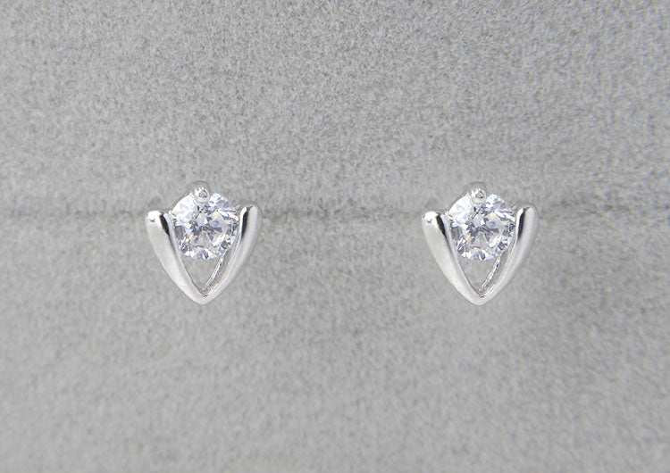 Sterling Silver Rhinestone Embellished Triangle Cherry Floral Waterdrop Wave Crown Stud Earrings S925 Finding