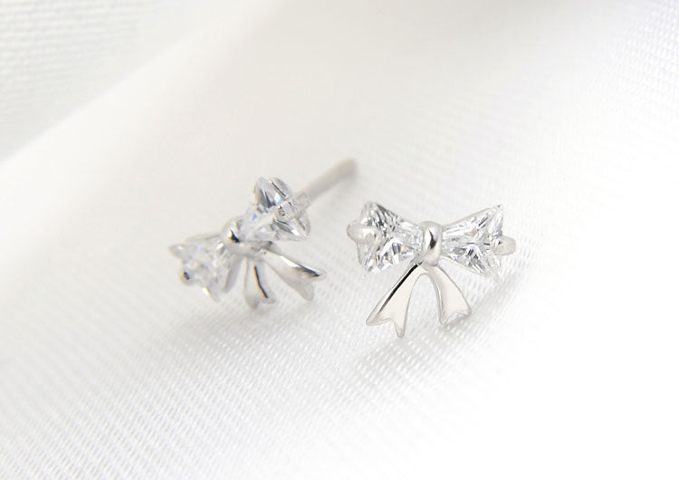 Sterling Silver Rhinestone Embellished Triangle Cherry Floral Waterdrop Wave Crown Stud Earrings S925 Finding