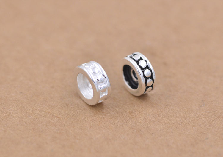 Sterling Silver Dotted Flat Cylinder Bead S925 Finding