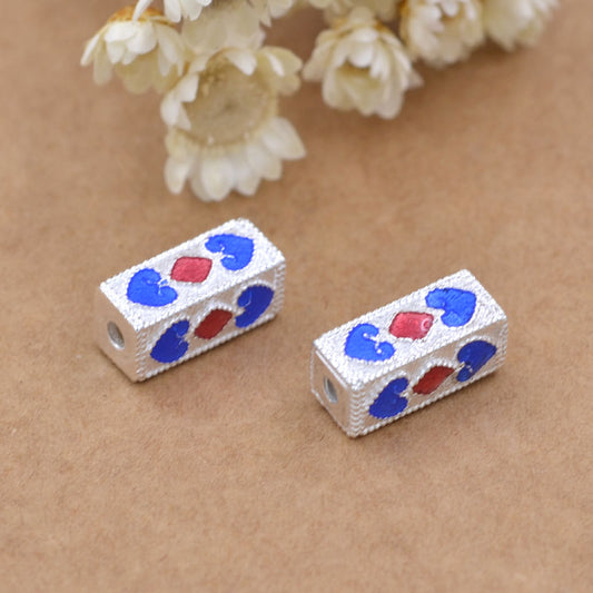 Sterling Silver Enamel Epoxy Heart Cuboid Bead Spacer S925 Finding