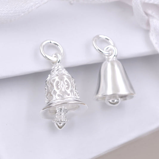 Sterling Silver Tiny Hollow Glossy Bell Charm Pendant S925 Finding