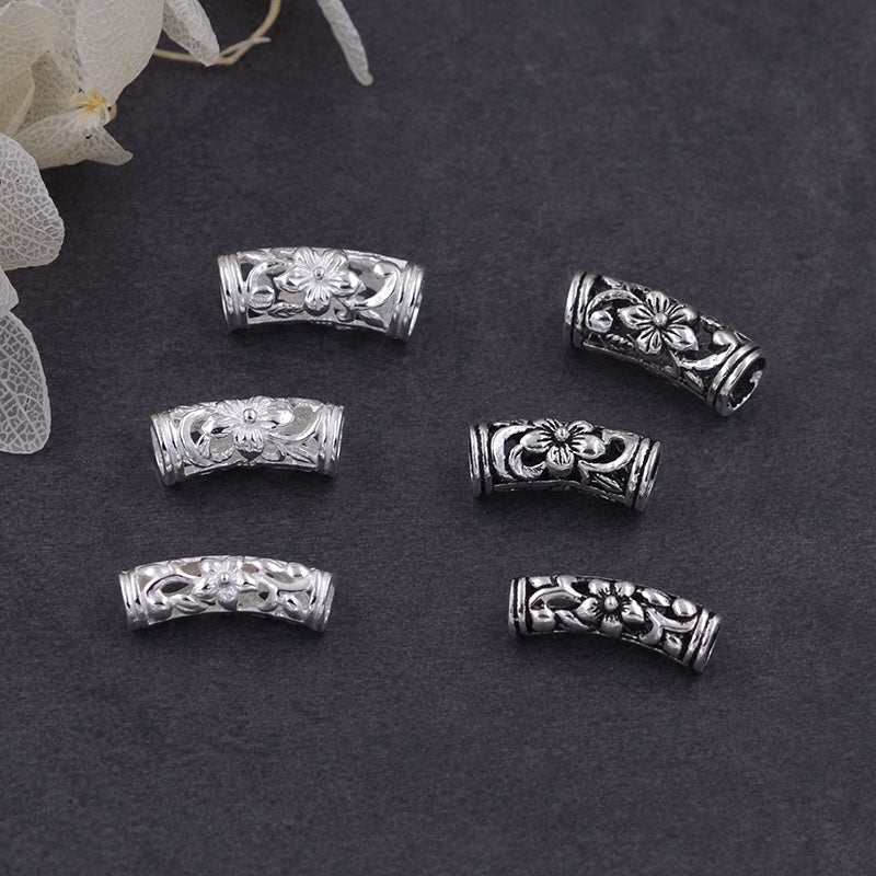 Sterling Silver Bent Floral Pipe Bead Spacer S925 Finding