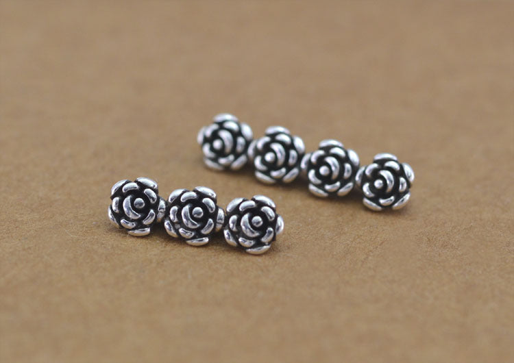 Sterling Silver Three Four Holes Rose Floral Bead Spacer S925 Finding