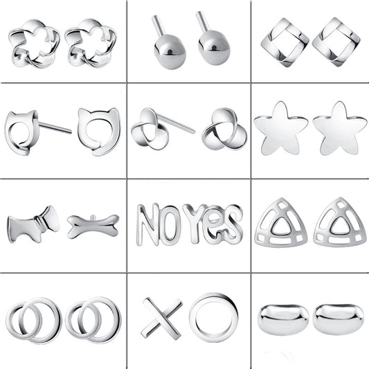 Sterling Silver Floral Star Cat No Yes XO Celtic Knot Dog Bone Stud Earrings S925 Finding