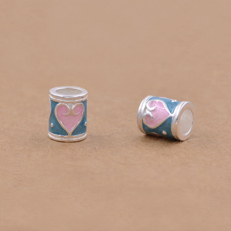 Sterling Silver Column Heart Bead Spacer S925 Finding