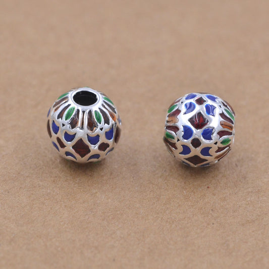 Sterling Silver Enamel Epoxy Round Bead Spacer S925 Finding