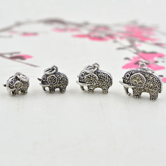 Sterling Silver Rhinestone Tiny Elephant Charm Pendant S925 Finding