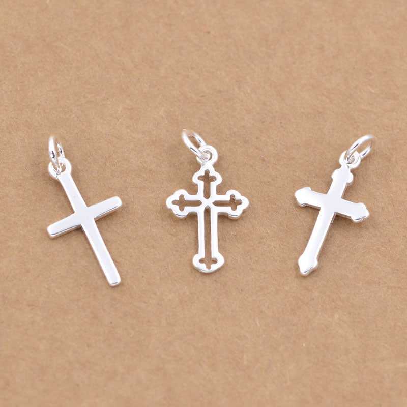 Sterling Silver Tiny Cross Charm Pendant S925 Finding