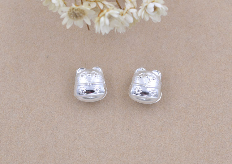 Sterling Silver Carved Fortune Cat Bead Spacer S990 Finding