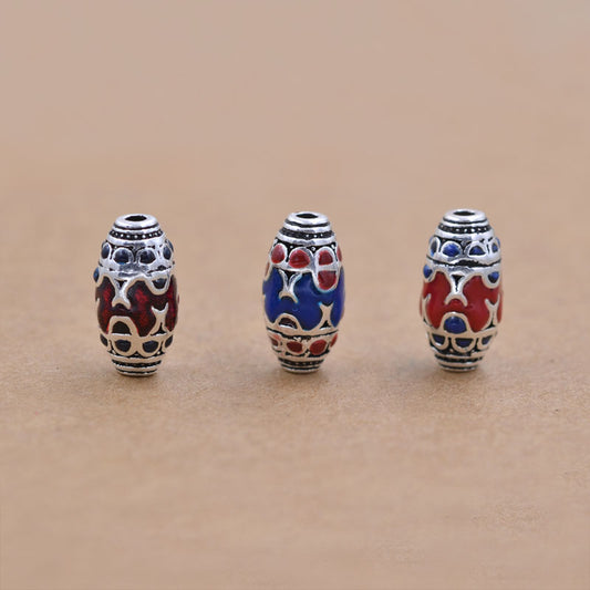 Sterling Silver Enamel Epoxy Floral Olive Bead Spacer S925 Finding