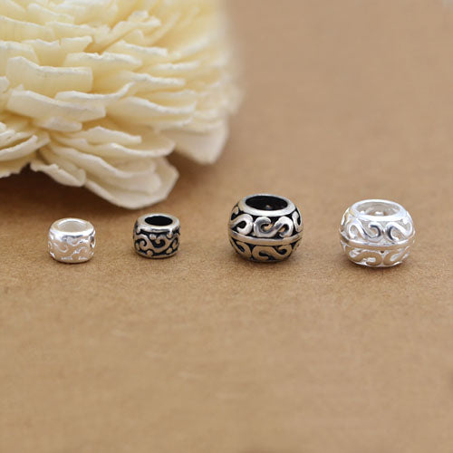 Sterling Silver Floral Drum Bead S925 Finding