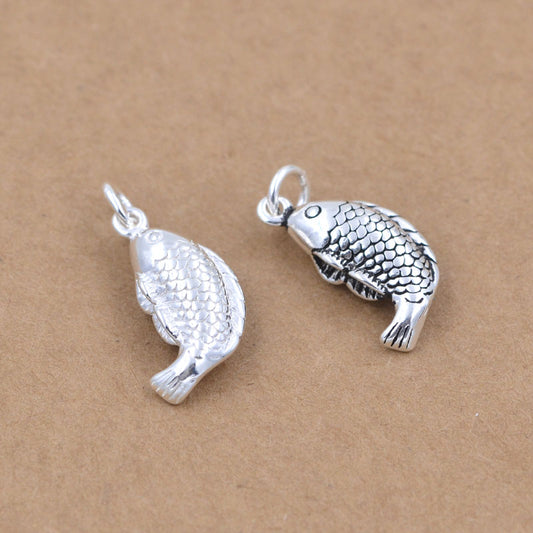 Sterling Silver Tiny Carp Fish Charm Pendant S925 Finding