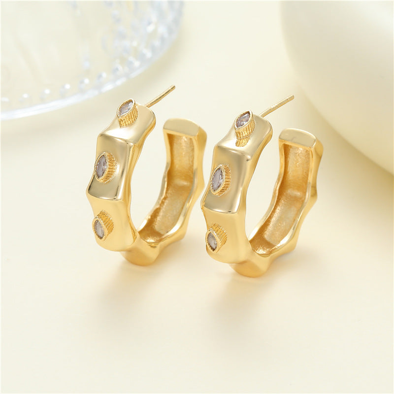 4 grosses boucles d'oreilles à tige articulées ornées de strass 14K GF