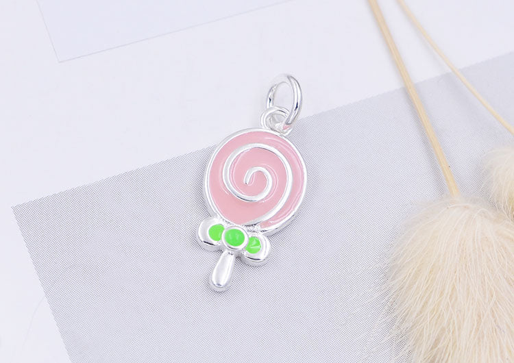 Sterling Silber Emaille Epoxy Lollipop Charm Anhänger S925 Fundstück