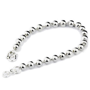 Sterling Silver Round Bead Link Bracelet with S Clasp S925