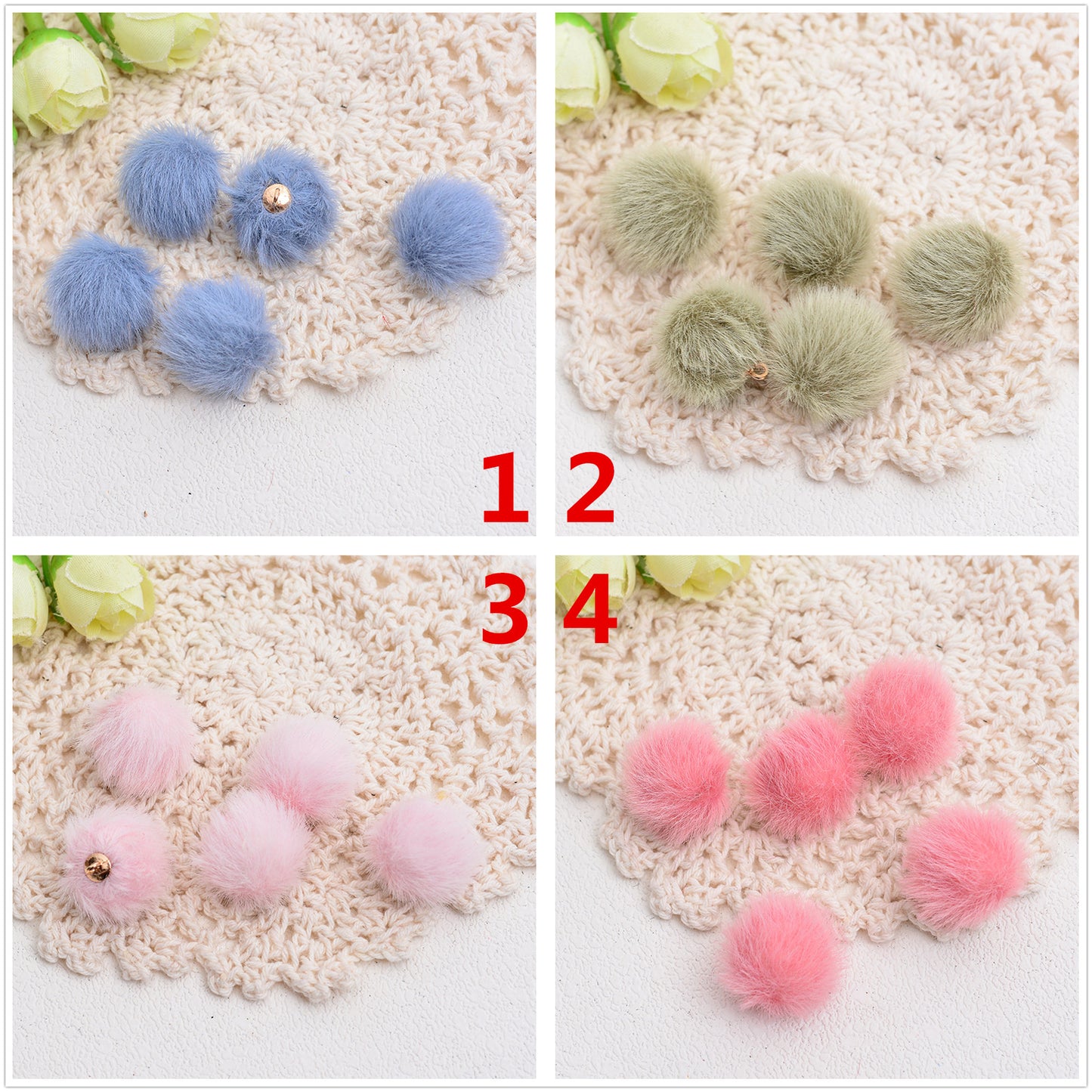 100 Fluffy Mink Fur Ball Charms Pom Pom Earring Drop with Loop Handbag Multicolor for Customize Puff Ball Keychains 15mm