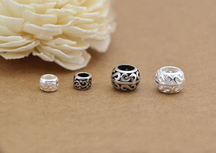 Sterling Silver Floral Drum Bead S925 Finding