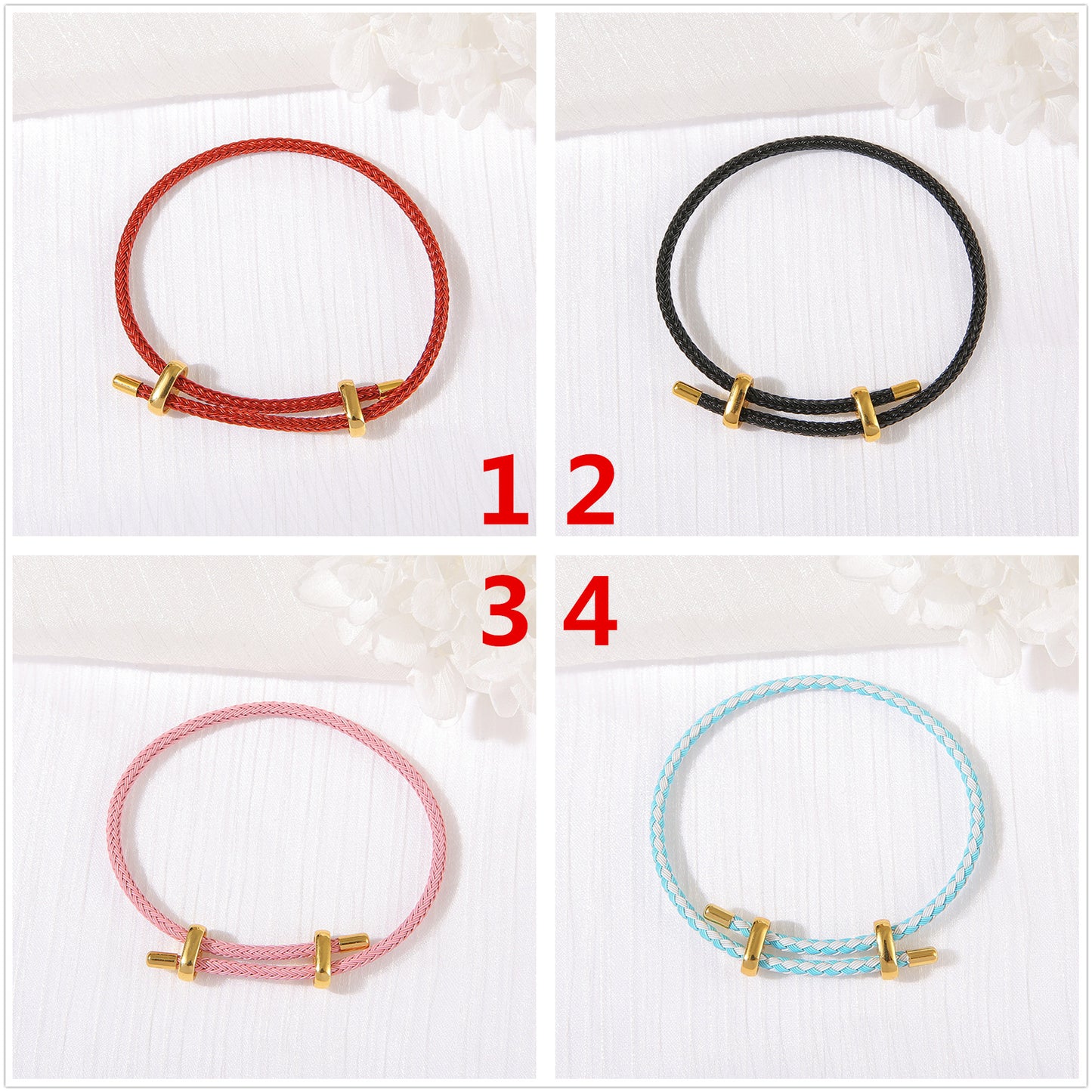 2 bracelets réglables en cordon tressé uni, 14K GF