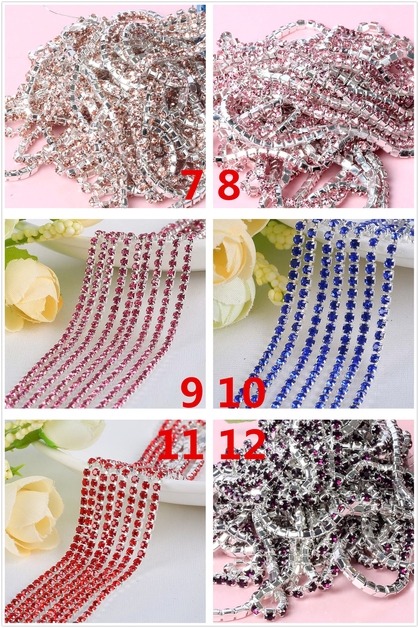 10yd bunte Strass-Cup-Kette, Silberbesatz, Metall-Cup-Kette, Schmuck, hochwertiger Hochzeitsschleier, 2 mm, 2,5 mm, 2,8 mm, 3 mm