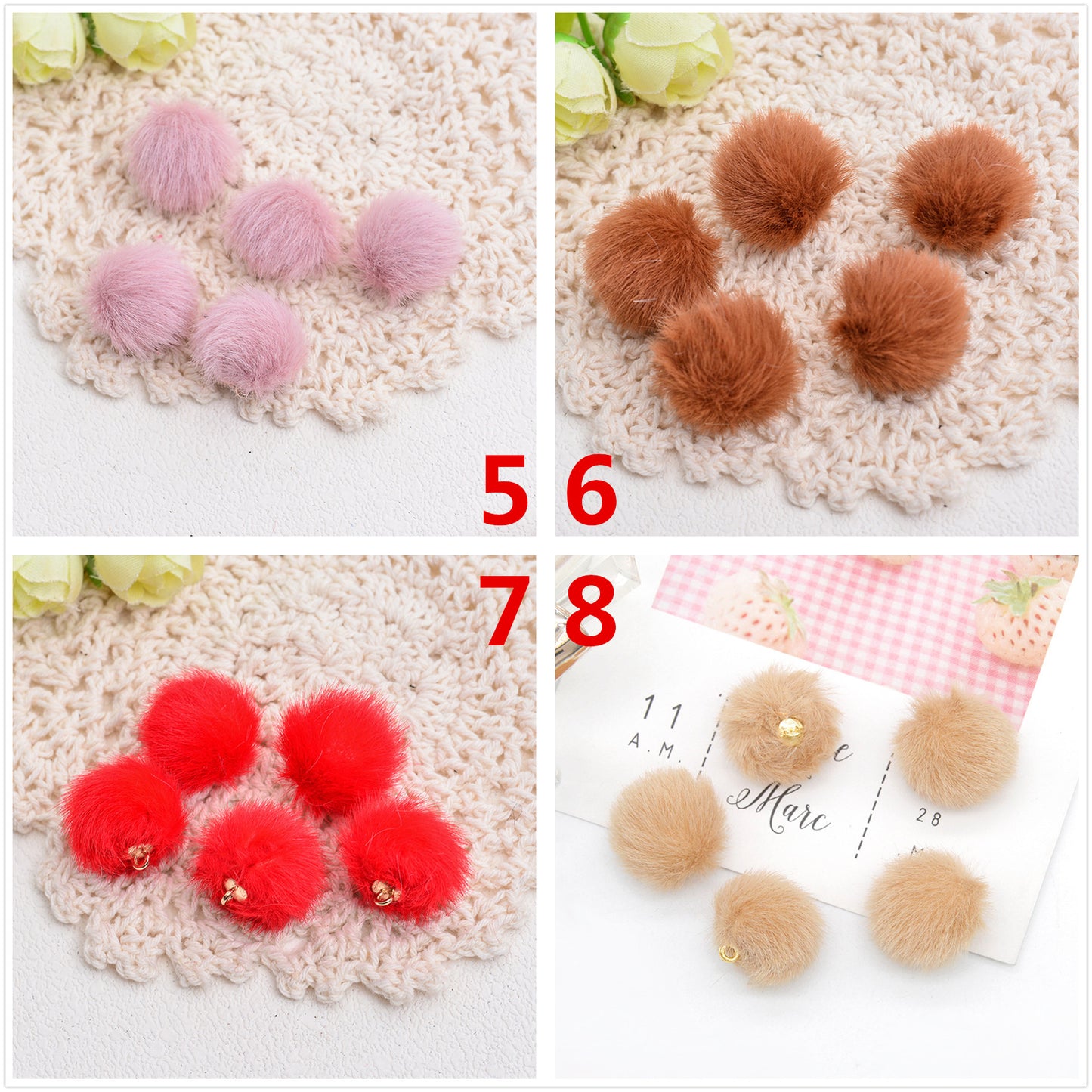 100 Fluffy Mink Fur Ball Charms Pom Pom Earring Drop with Loop Handbag Multicolor for Customize Puff Ball Keychains 15mm