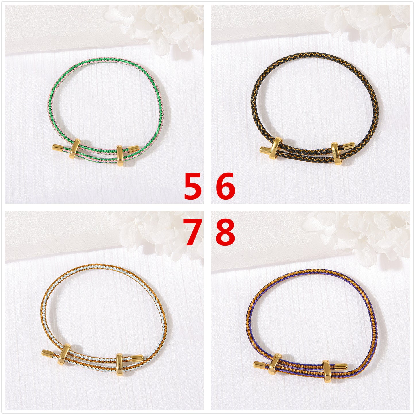 2 bracelets réglables en cordon tressé uni, 14K GF