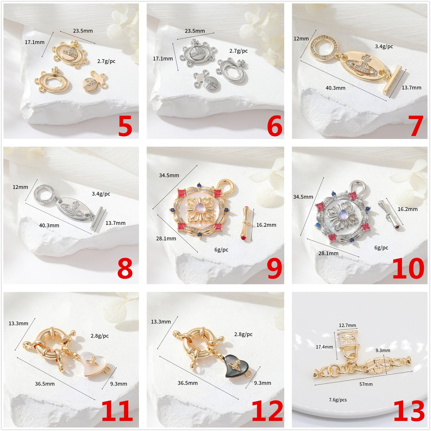 2 Saturn Crown Kabelkette Floral Wheel Lock OT Verschluss 14K GF Harz Perle Strass verziert Verschlüsse Verbinder