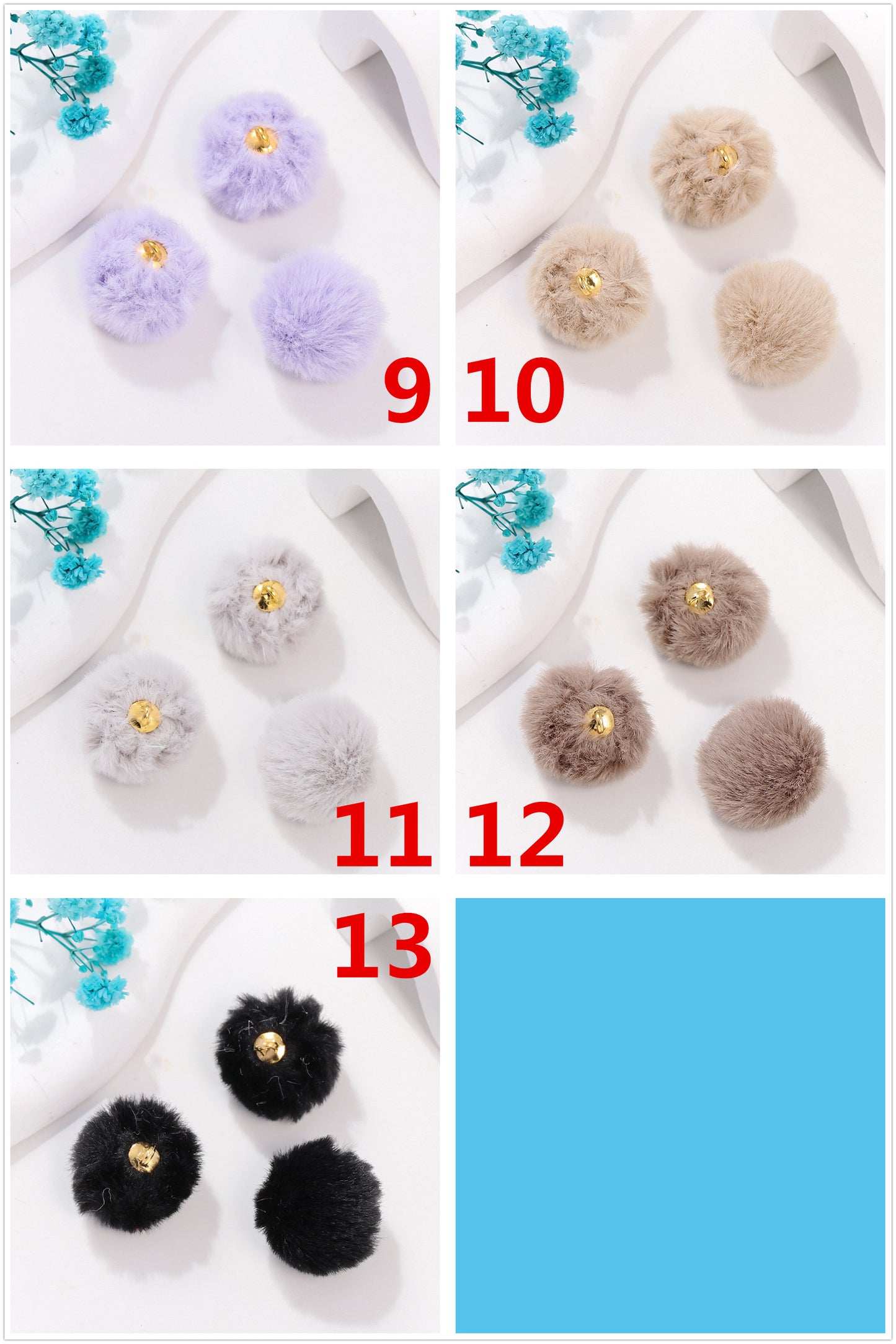 100 Fluffy Rabbit Fur Ball Charms Pom Pom Earring Drop with Loop Handbag Multicolor for Customize Puff Ball Keychains 20mm