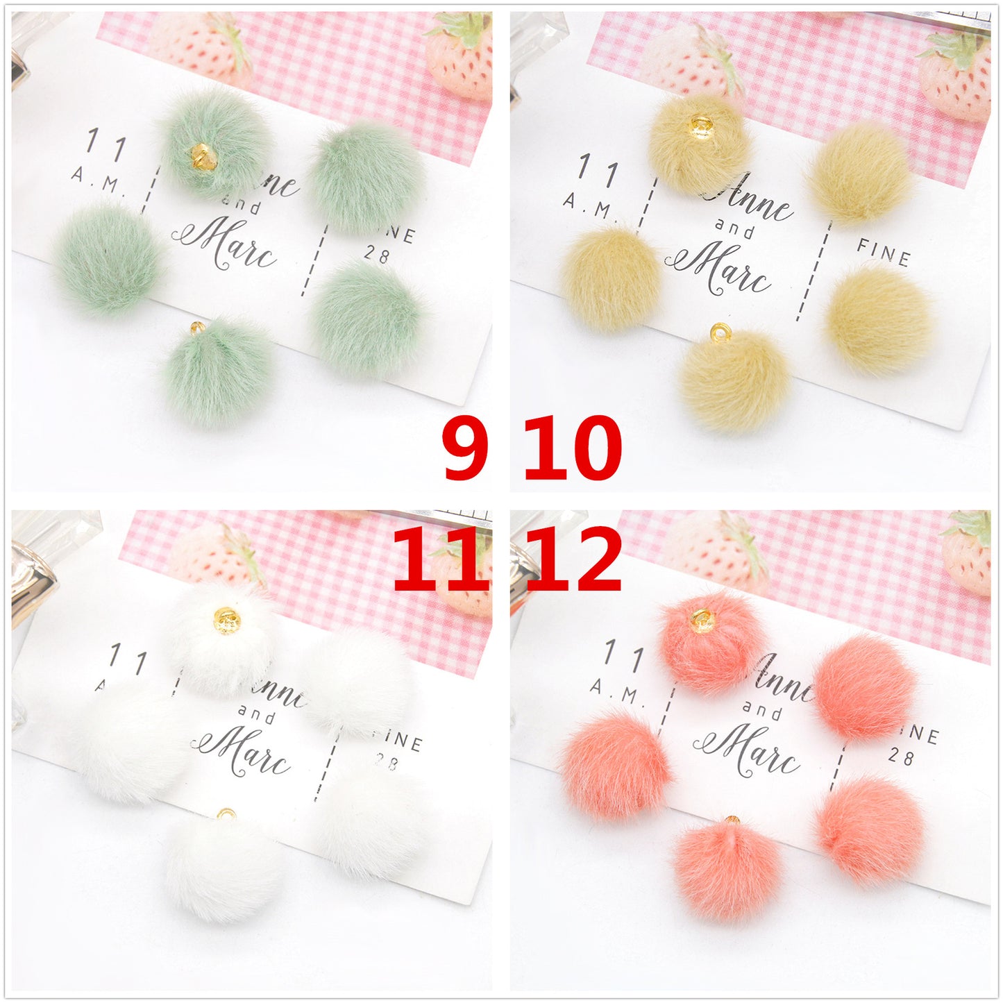 100 Fluffy Mink Fur Ball Charms Pom Pom Earring Drop with Loop Handbag Multicolor for Customize Puff Ball Keychains 15mm