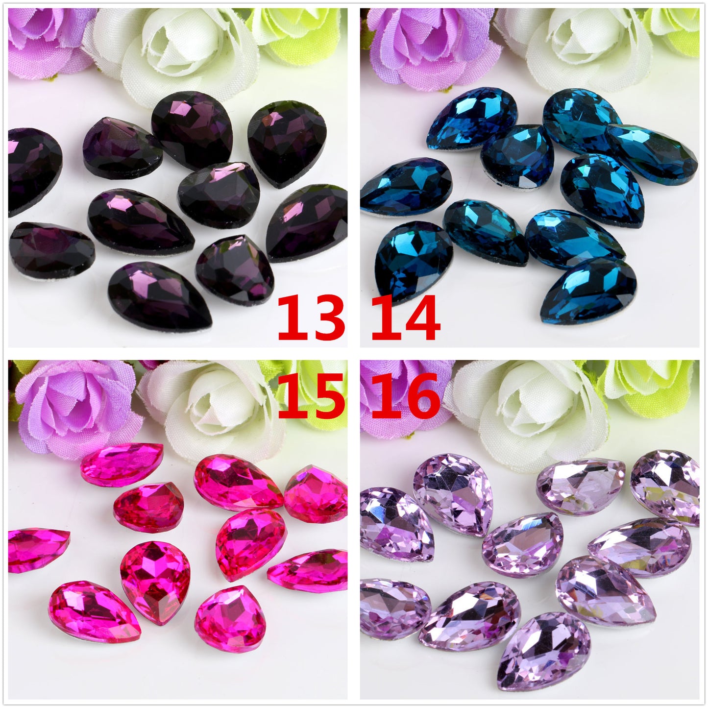 Bulk 100 Faceted Waterdrop Pointed Culet Clear Rhinestone Glass Jewelry Finding-1 6x8mm 8x13mm 7x10mm 10x14mm 13x18mm 18x25mm 20x30mm