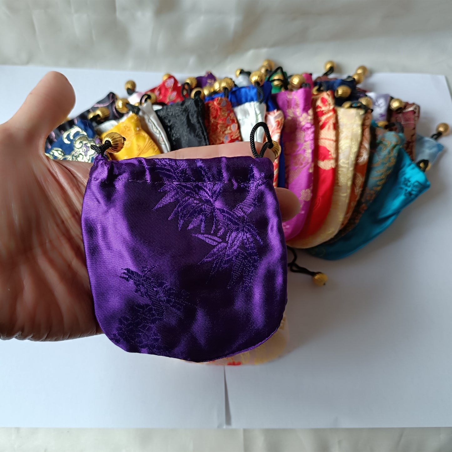 4x5" Colorful Chinese Silk Pouches Pocket Money Coins Bags Drawstring Grab Bag lot Traditional Packaging Bags for Jewelry Gifts