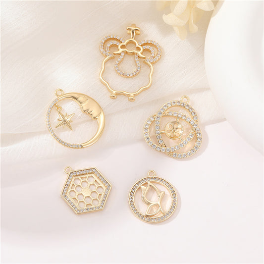 2 étoiles lune papillon nuage nid d'abeille noeud celtique pendentif à breloque strass embelli 14K GF