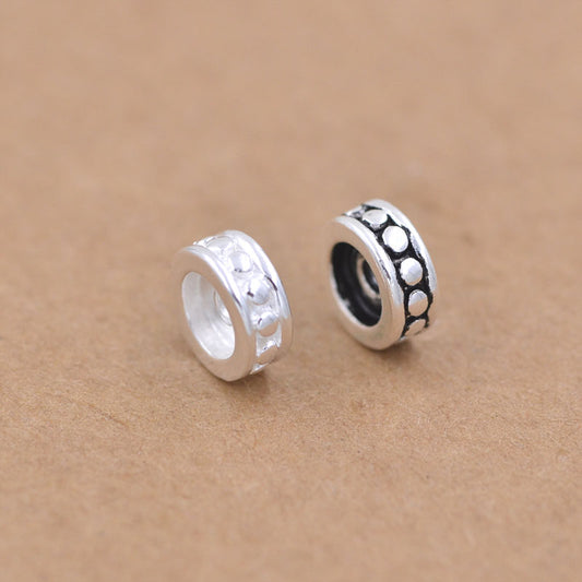 Sterling Silver Dotted Flat Cylinder Bead S925 Finding