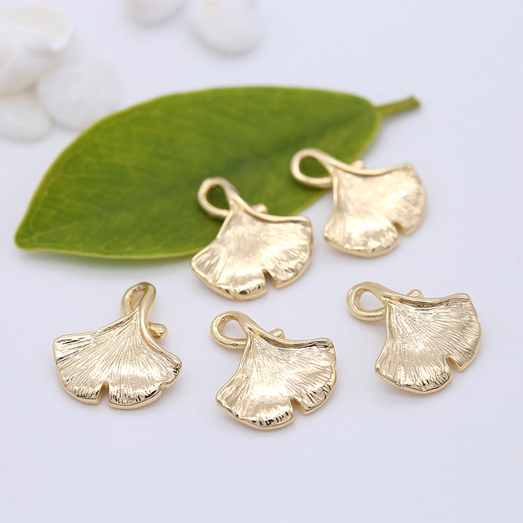 2 Ginkgo-Blatt-Fischgräten-Charm-Anhänger 14K GF