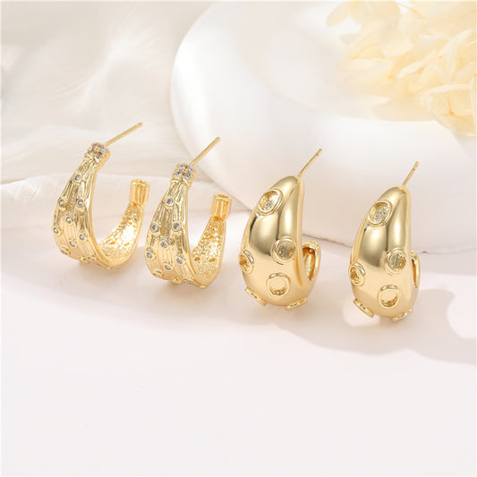 4 boucles d'oreilles à tige épaisses en demi-cercle ornées de strass 14K GF Earing