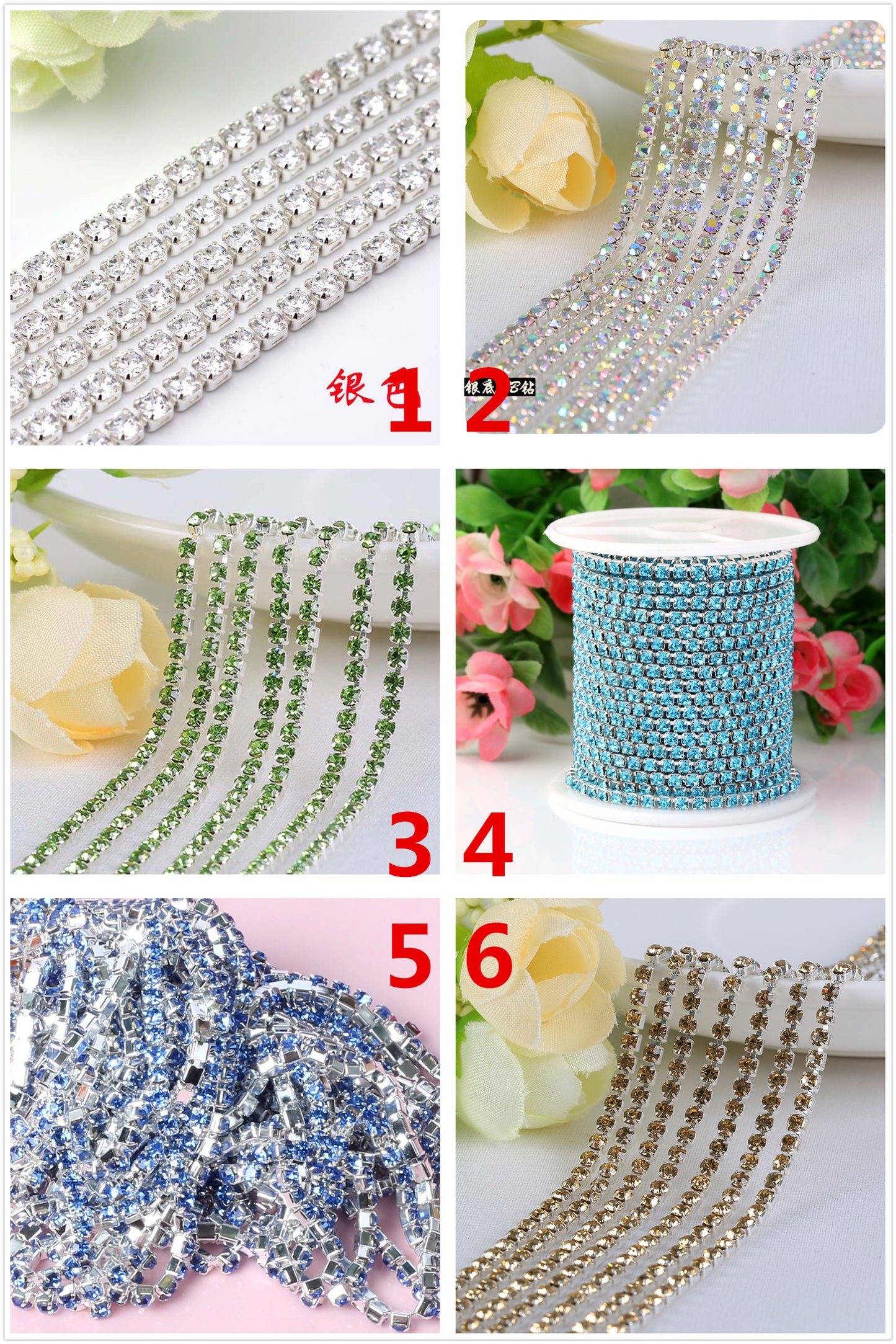 10yd bunte Strass-Cup-Kette, Silberbesatz, Metall-Cup-Kette, Schmuck, hochwertiger Hochzeitsschleier, 2 mm, 2,5 mm, 2,8 mm, 3 mm