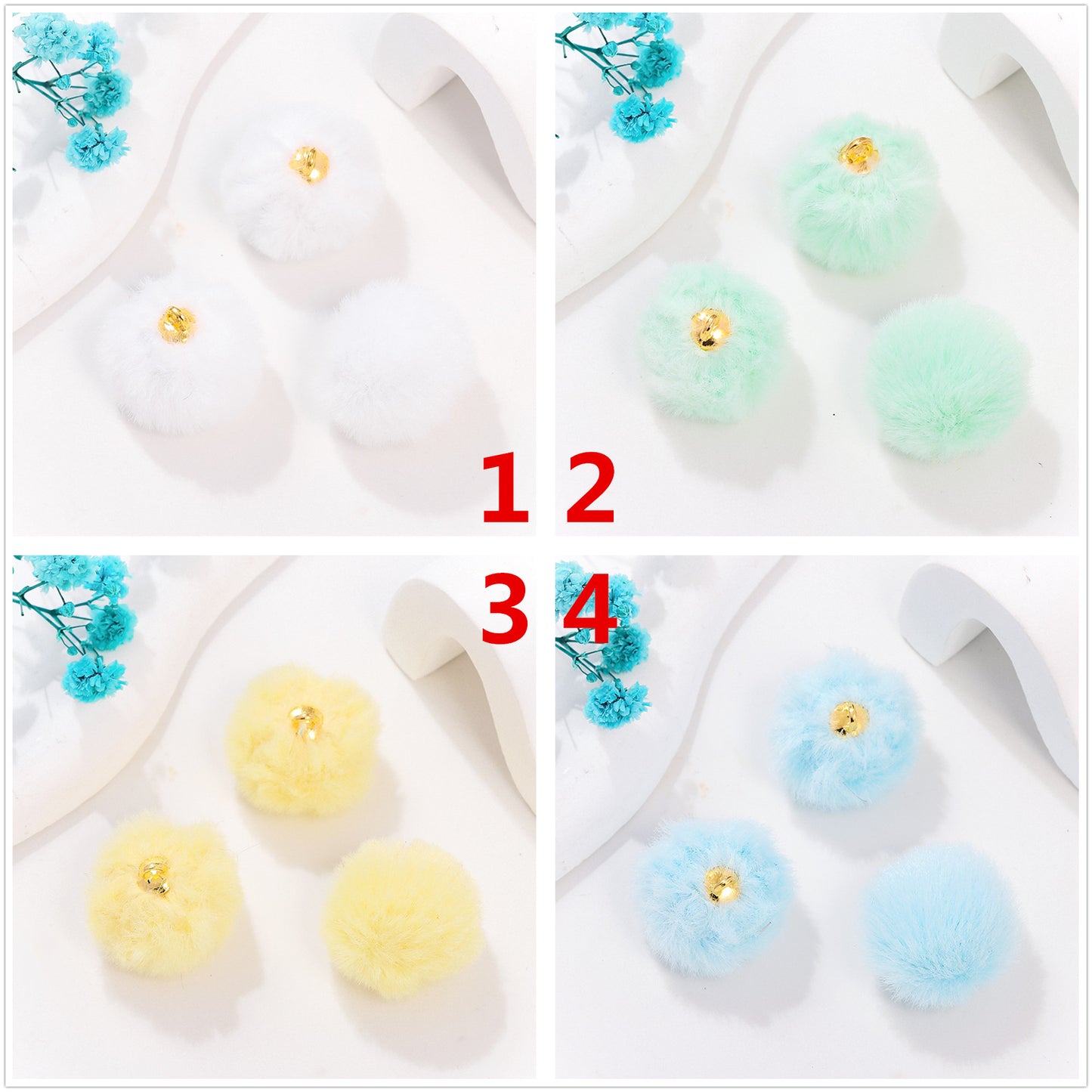 100 Fluffy Rabbit Fur Ball Charms Pom Pom Earring Drop with Loop Handbag Multicolor for Customize Puff Ball Keychains 20mm