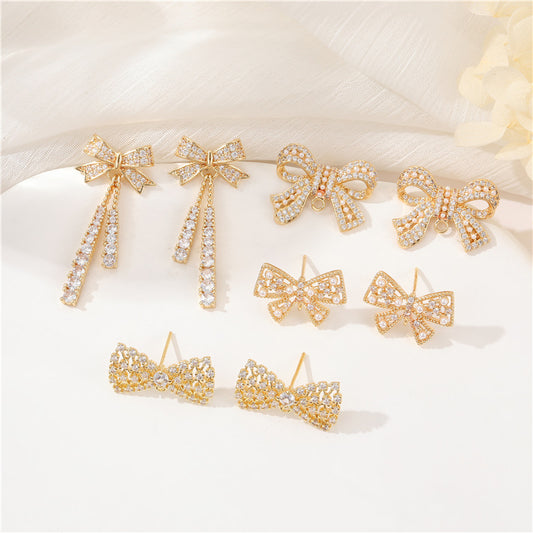 4 boucles d'oreilles à nœud papillon avec boucle 14K GF perle strass embelli boucle d'oreille